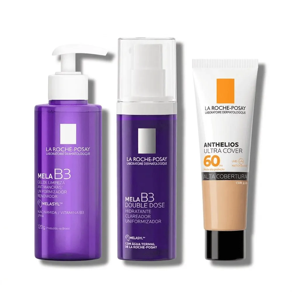 Kit La Roche-Posay Mela B3 e Anthelios Gel de Limpeza 120g + Hidratante Mela B3 40ml + Protetor Solar Ultra Cover FPS 60 Cor 2.0 30g