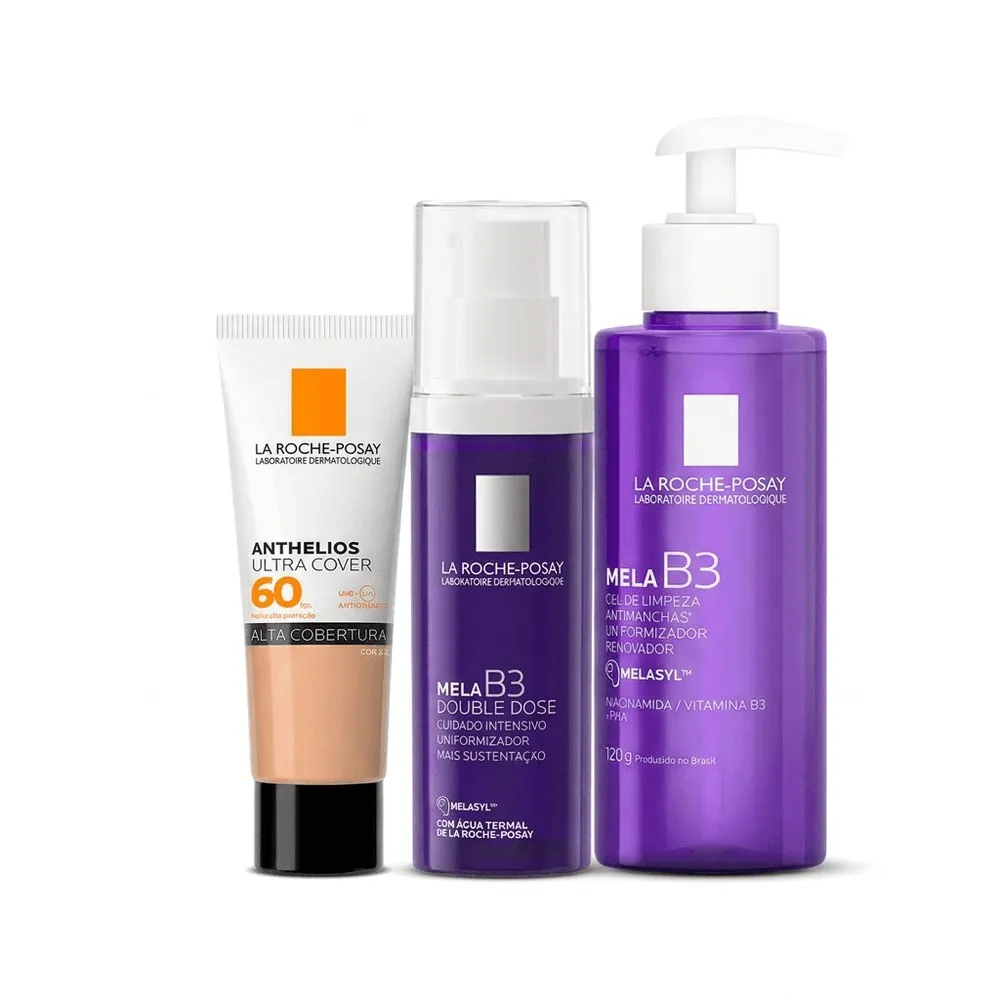 Kit La Roche-Posay Mela B3 Skincare Gel de Limpeza 120g + Hidratante Clareador 40ml + Protetor Solar Anthelios Ultra Cover Cor 2.5 30g