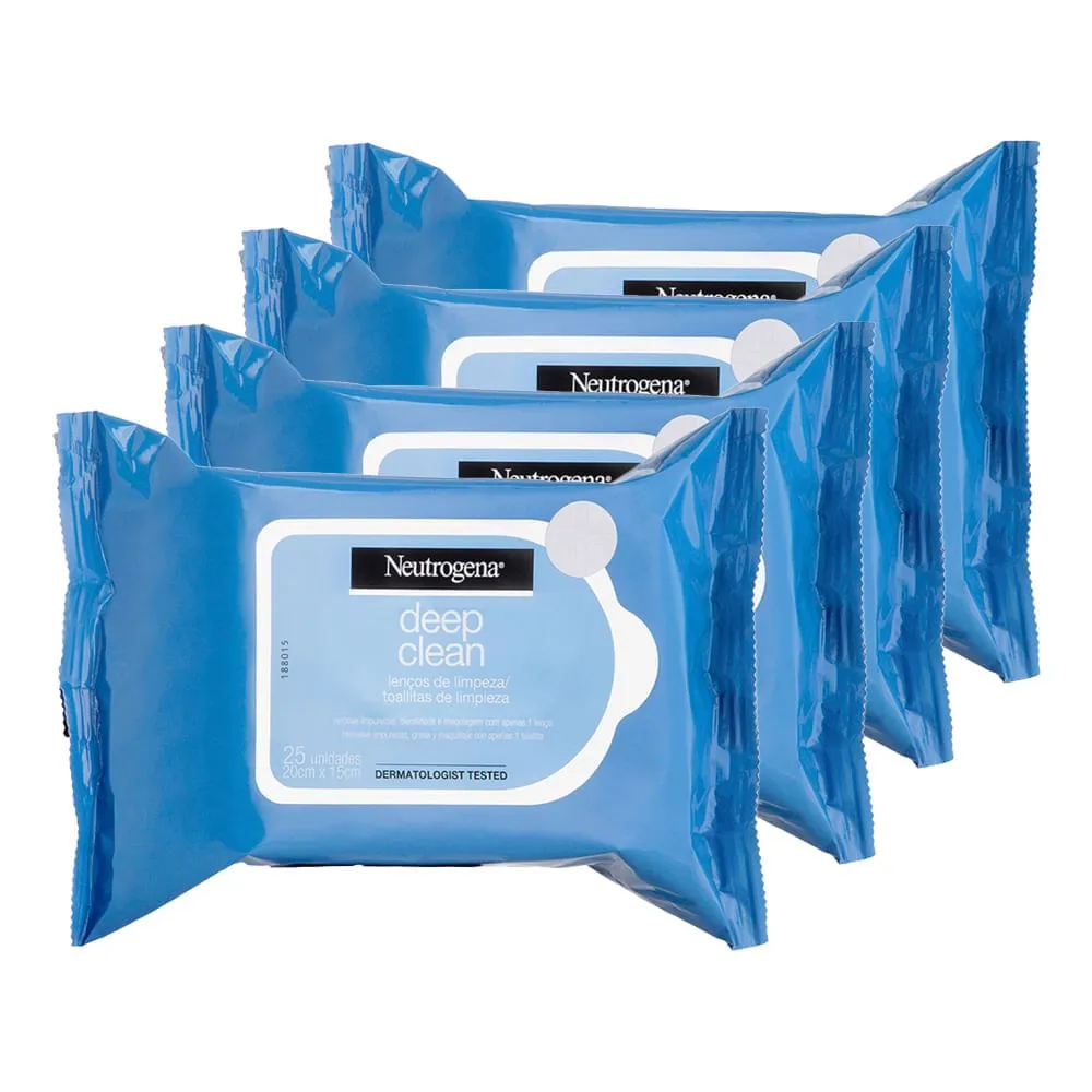 Kit Lenço Demaquilante Neutrogena Deep Clean Intensive - 4 Unidades