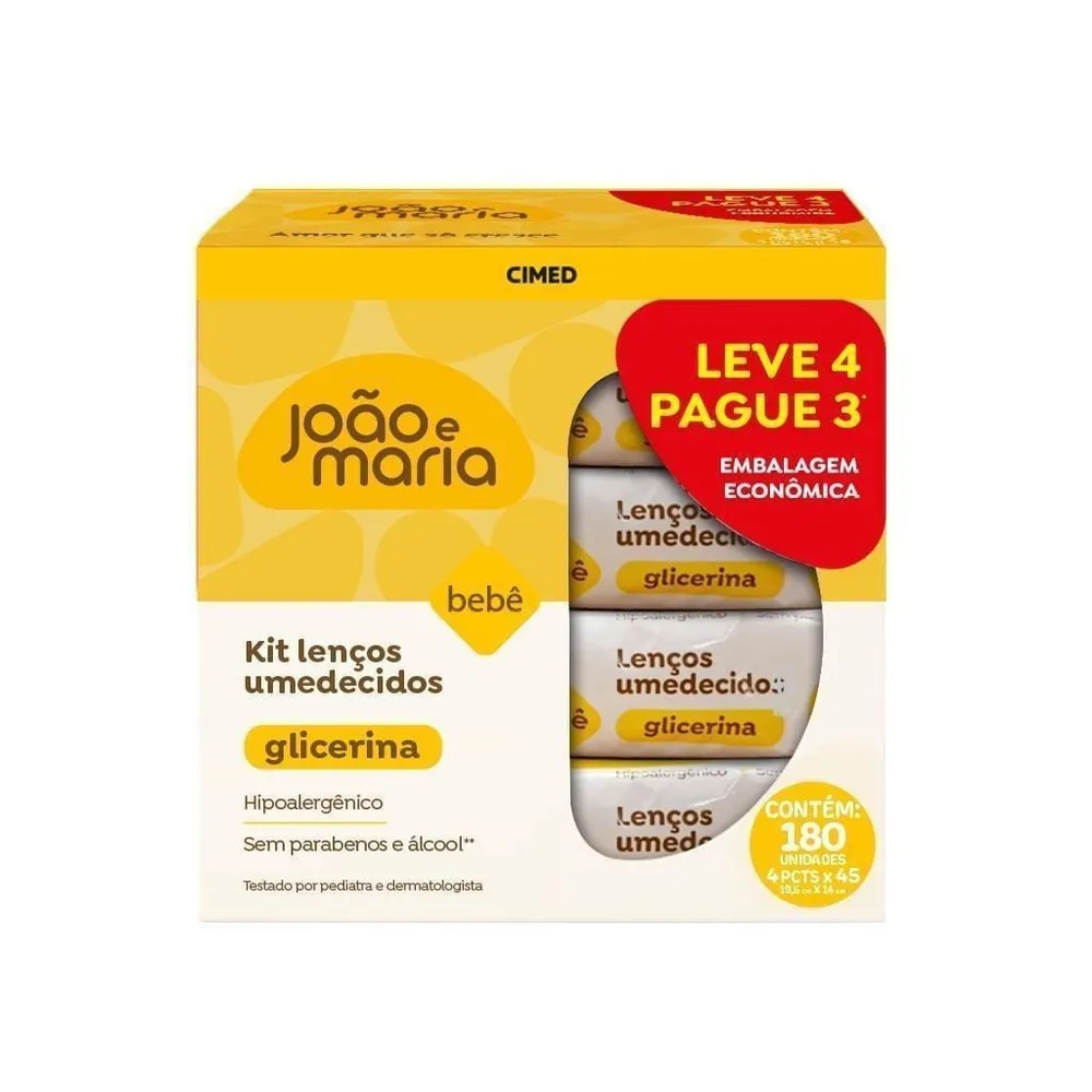 Kit Lenço Umedecido João E Maria Com Fragrância Bebê Pacote 4 Und 45 Unidades Cada Leve 4 Pague 3