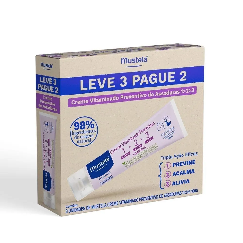 Kit Mustela Creme Vitaminado 123 Preventivo de Assaduras 36g 3 Unidades