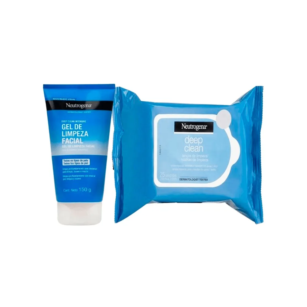 Kit Neutrogena Gel de Limpeza Facial Pele Mista a Oleosa 150g + Lenço Demaquilante Deep Clean 25 unidades