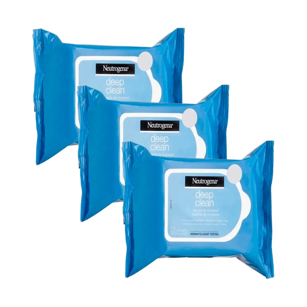 Kit Neutrogena Lenço Demaquilante Deep Clean 3 Packs 25 unidades