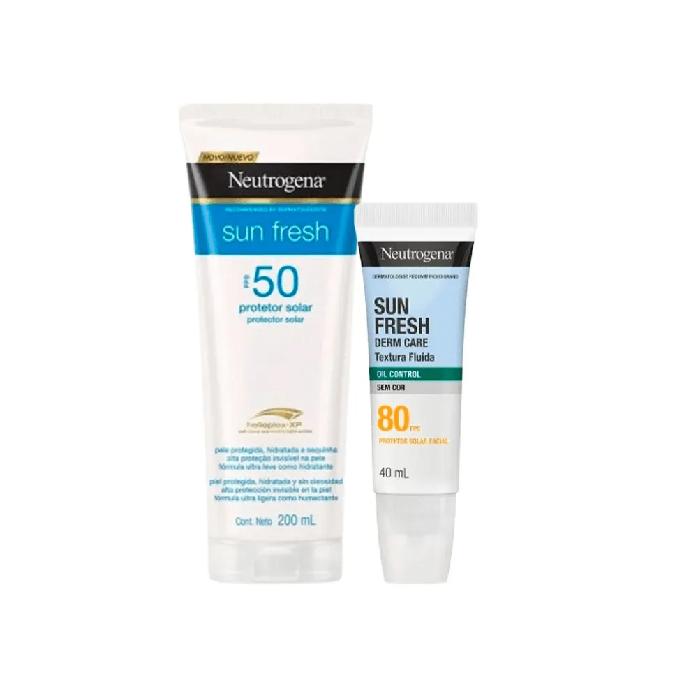 Kit Neutrogena Protetor Solar Sun Fresh FPS50 200ml + Protetor Solar Facial Toque Seco Sun Fresh Fps80 40ml