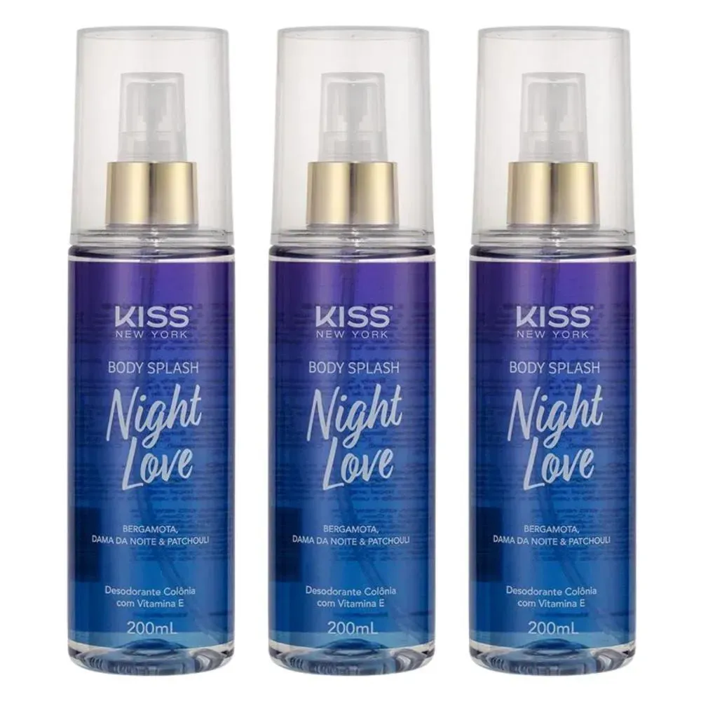 Kit Night Love Kiss New York Body Splash 200ml - Desodorante Colônia Feminino 3 unidades