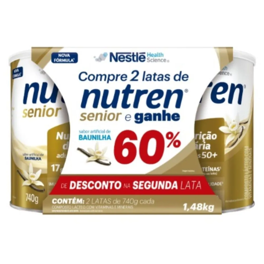 Kit Nutren Senior Sabor Baunilha 1,48kg 2 Unidades 60% De Desconto Na Segunda Lata