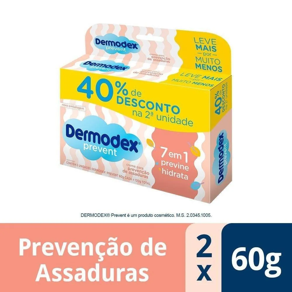 Kit Pomadas de Assadura Infantil Dermodex Prevent 60g cada 2 Uni 40% na 2ª unidade