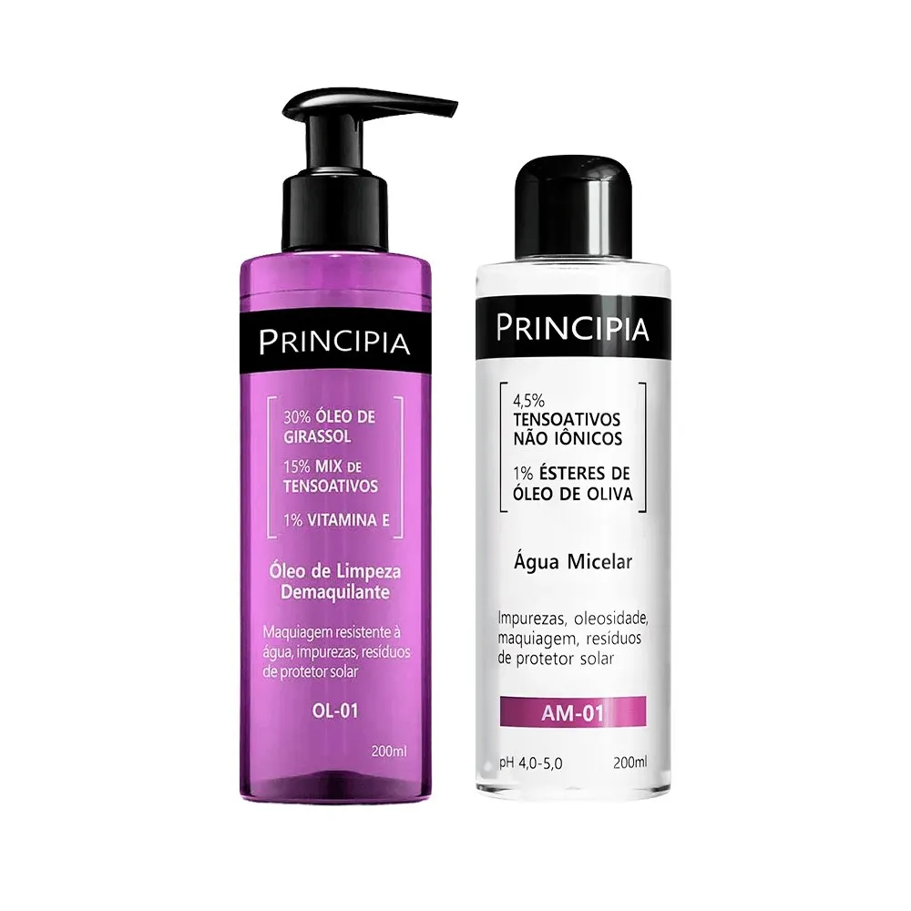 Kit Principia Água Micelar Am-01 200ml + Óleo de Limpeza OL-01 Demaquilante 200ml