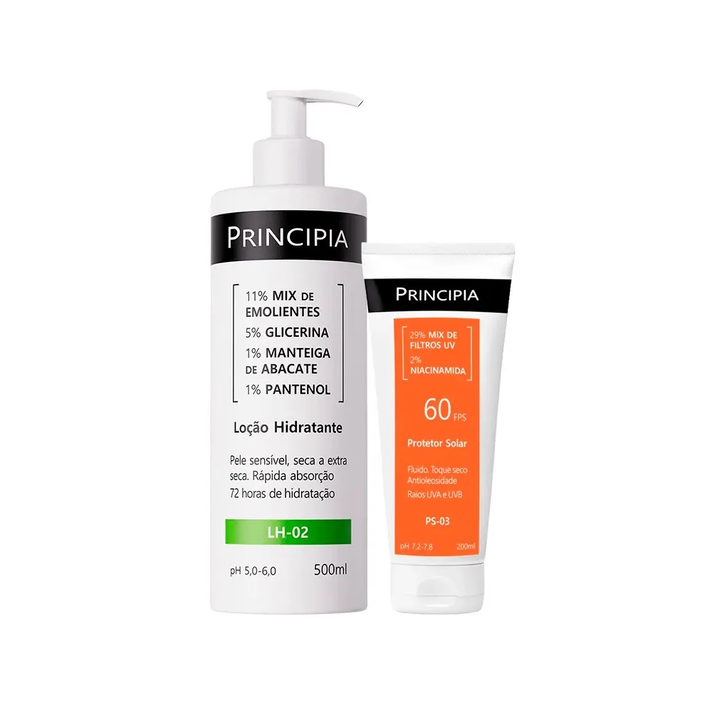 Kit Principia Loção Hidratante Lh 02 500ml + Protetor Solar PS-03 FPS60 200ml