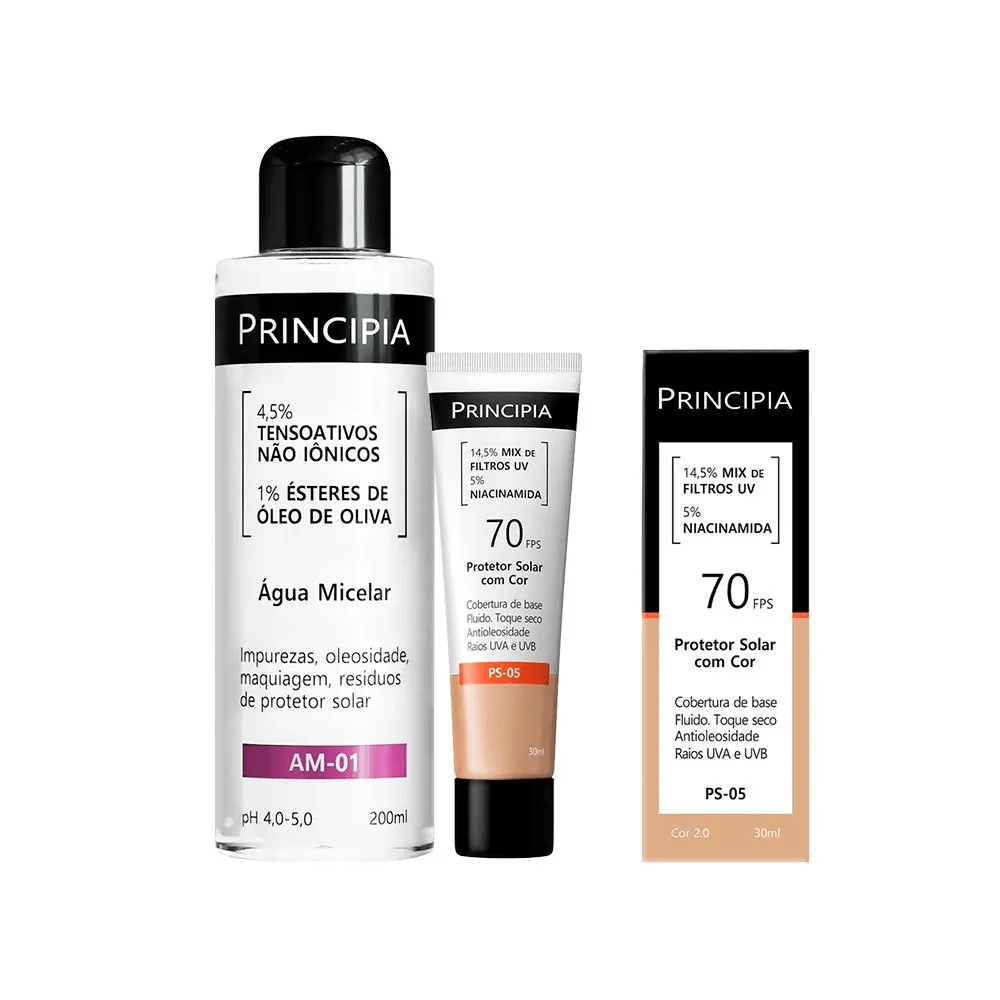 Kit Principia Protetor Solar Facial Ps-05 Cor 2.0 Fps60 30ml + Água Micelar Am-01 200ml