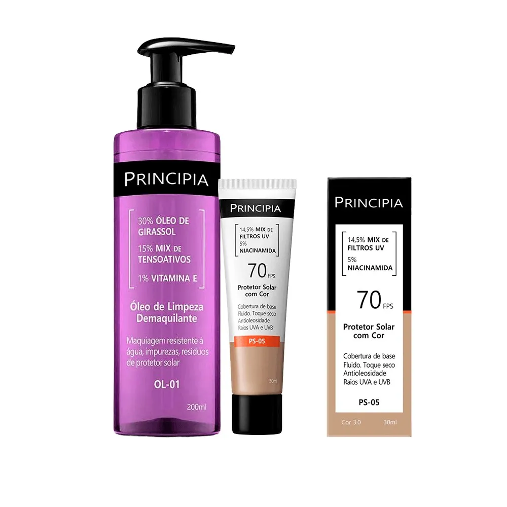 Kit Principia Protetor Solar Facial Ps-05 Cor 3.0 Fps60 30ml + Óleo de Limpeza OL-01 Demaquilante 200ml