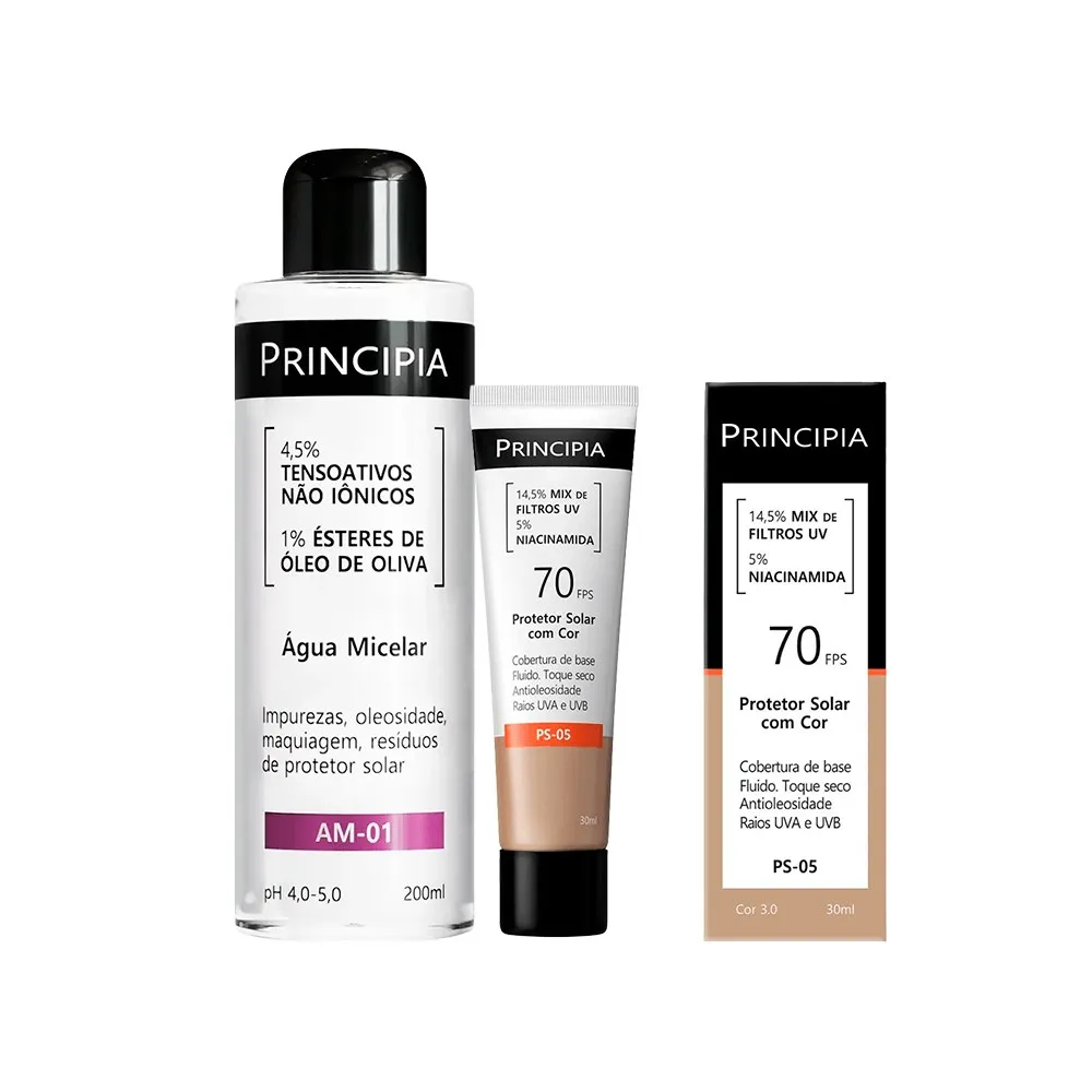 Kit Principia Protetor Solar Facial Ps-05 Cor 3.0 Fps60 30ml + Água Micelar Am-01 200ml