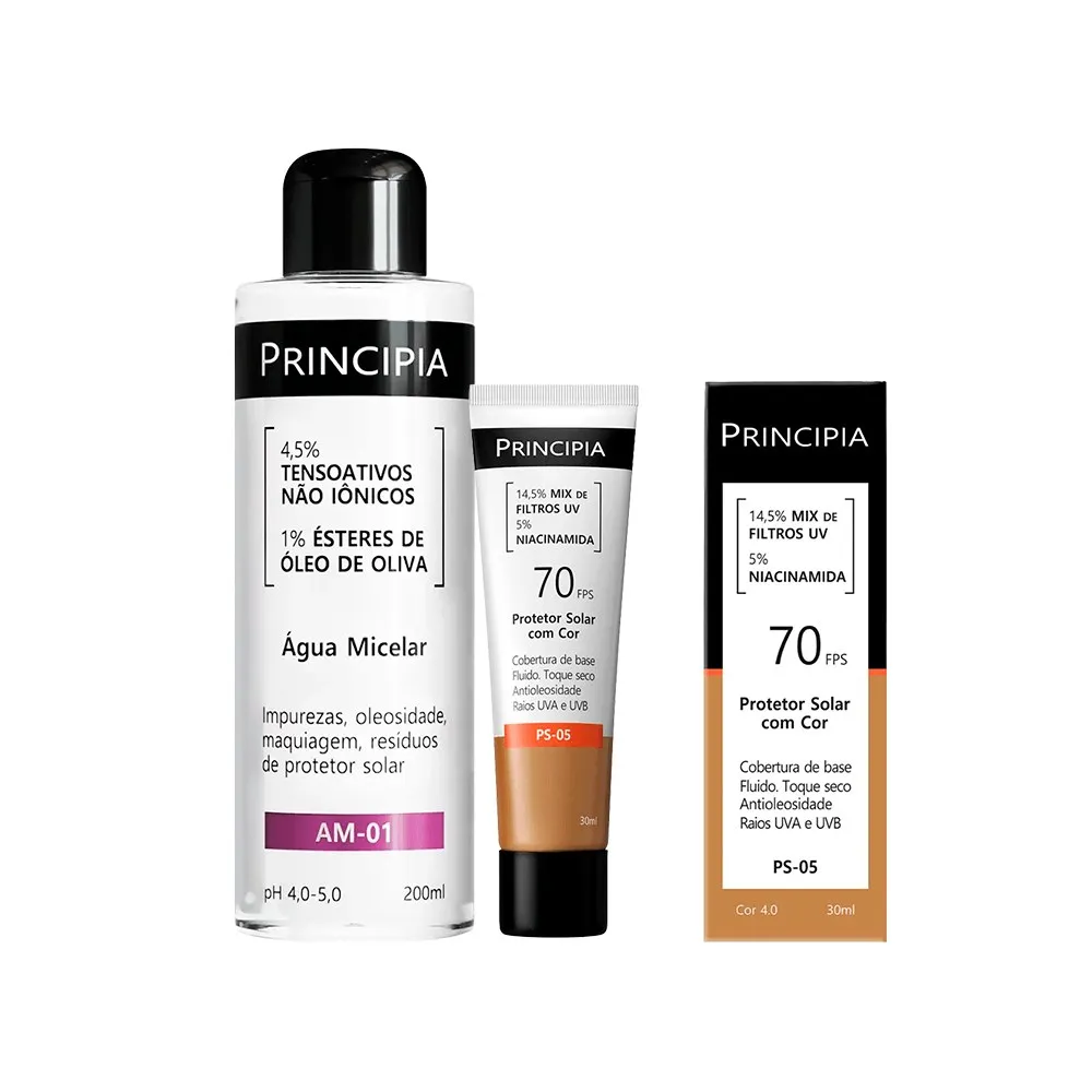 Kit Principia Protetor Solar Facial Ps-05 Cor 4.0 Fps70 30ml + Água Micelar Am-01 200ml