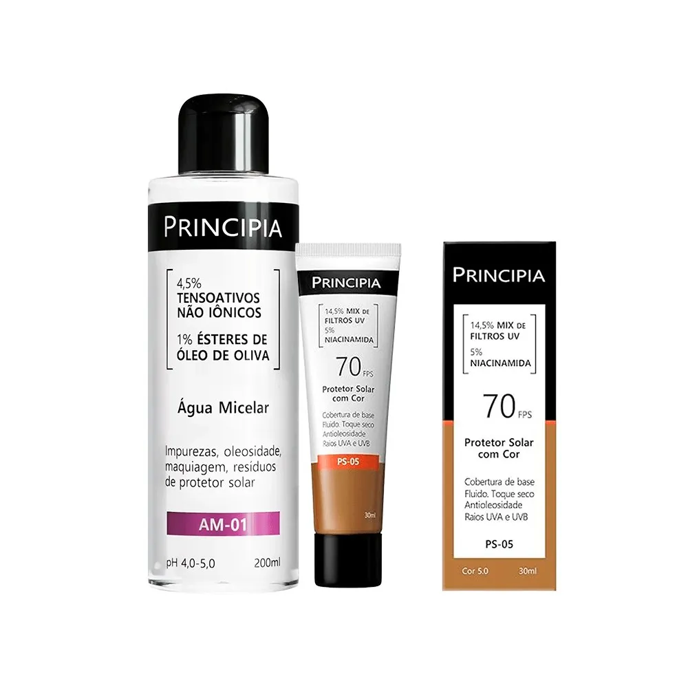 Kit Principia Protetor Solar Facial Ps-05 Cor 5.0 Fps70 30ml + Água Micelar Am-01 200ml