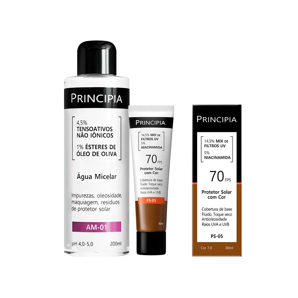 Kit Principia Protetor Solar Facial Ps-05 Cor 7.0 Fps70 30ml + Água Micelar Am-01 200ml