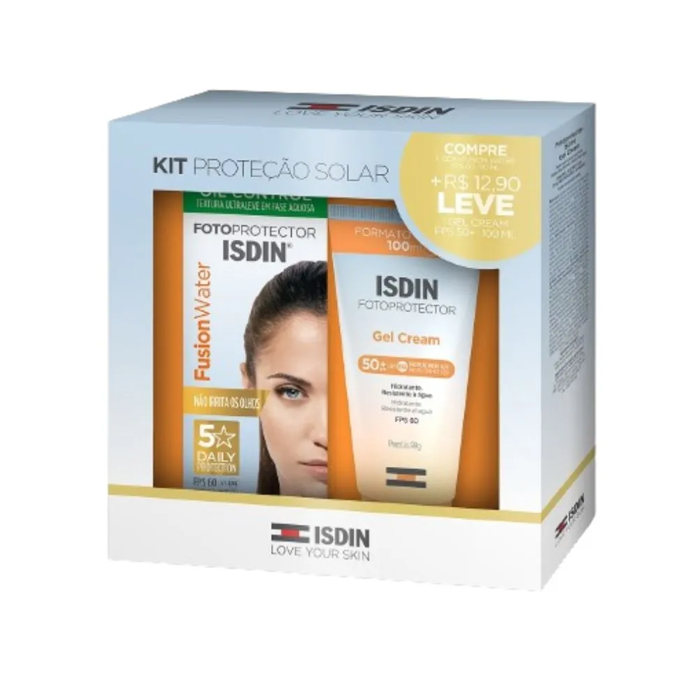 Kit Proteção Solar Protetor Solar ISDIN Fusion Water FPS60 50ml 1 Unidade + Protetor Solar Facial ISDIN Gel Cream FPS50 99g 1 Unidade