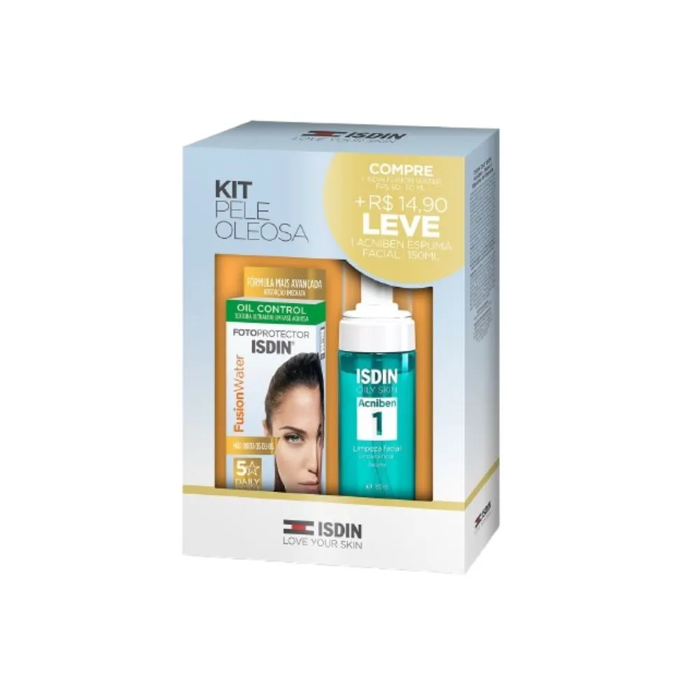 Kit Protetor Solar Facial ISDIN Fusion Water FPS60 50ml 1 Unidade + Espuma de Limpeza Facial ISDIN Acniben 150ml 1 Unidade