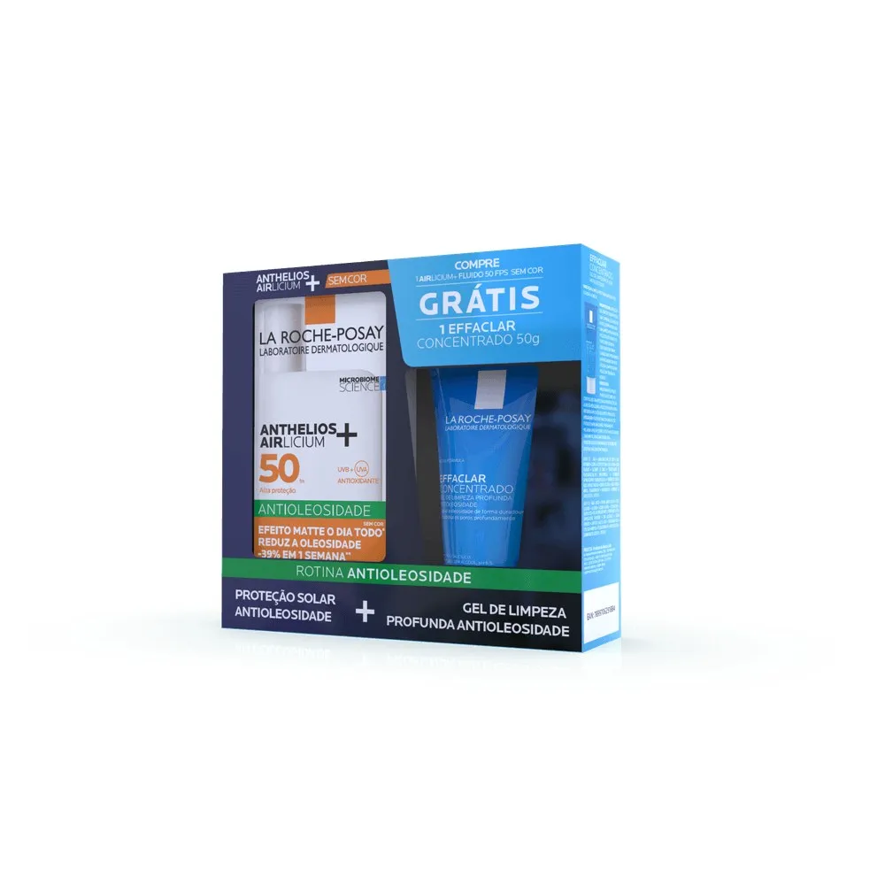 Kit Protetor Solar Facial La Roche-Posay Anthelios Airlicium+ Fluido FPS50 Sem Cor 40g 1 Unidade + Gel de Limpeza Effaclar Concentrado 50g 1 Unidade