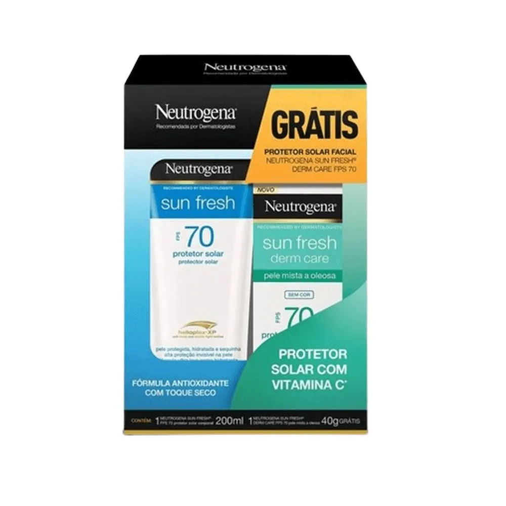 Kit Protetor Solar Neutrogena Sun Fresh FPS70 200ml 1 Unidade + Protetor Solar Facial Neutrogena Sun Fresh Derm Care FPS70 40g 1 Unidade