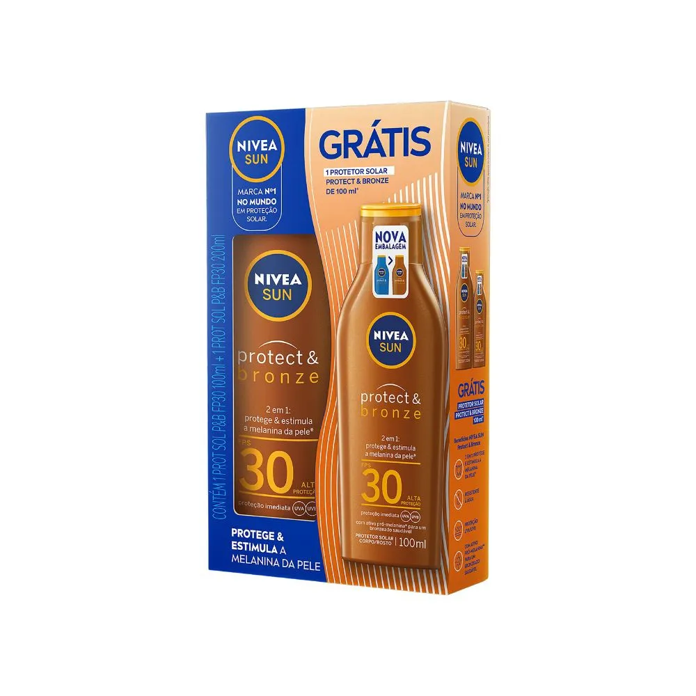Kit Protetor Solar Nivea Sun Protect & Bronze FPS30 200ml 1 Unidade + Protetor Solar Nivea Sun Protect & Bronze FPS30 100ml 1 Unidade