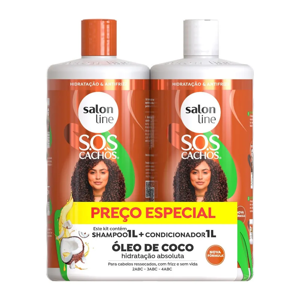 Kit S.O.S Cachos Coco Profundo Shampoo e Condicionador Litrão Salon Line
