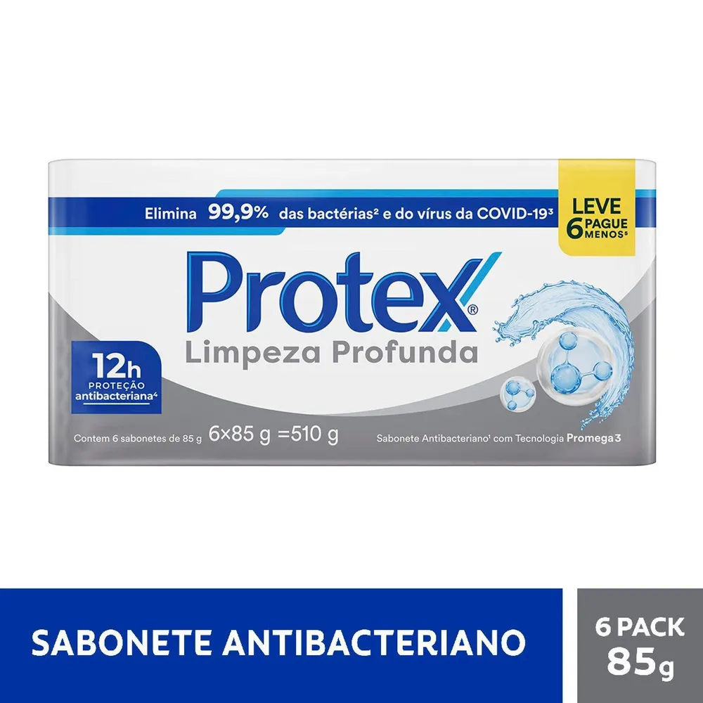 Kit Sabonete em Barra Protex Limpeza Profunda Original Antibacteriano 85g 6 Unidades