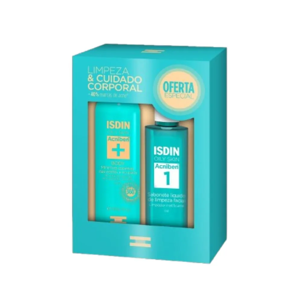 Kit Sabonete Líquido Facial ISDIN Oily Skin Acniben 208g 1 Uni + Spray Corporal Antiacne ISDIN Oily Skin Acniben+ 150ml 1 Uni