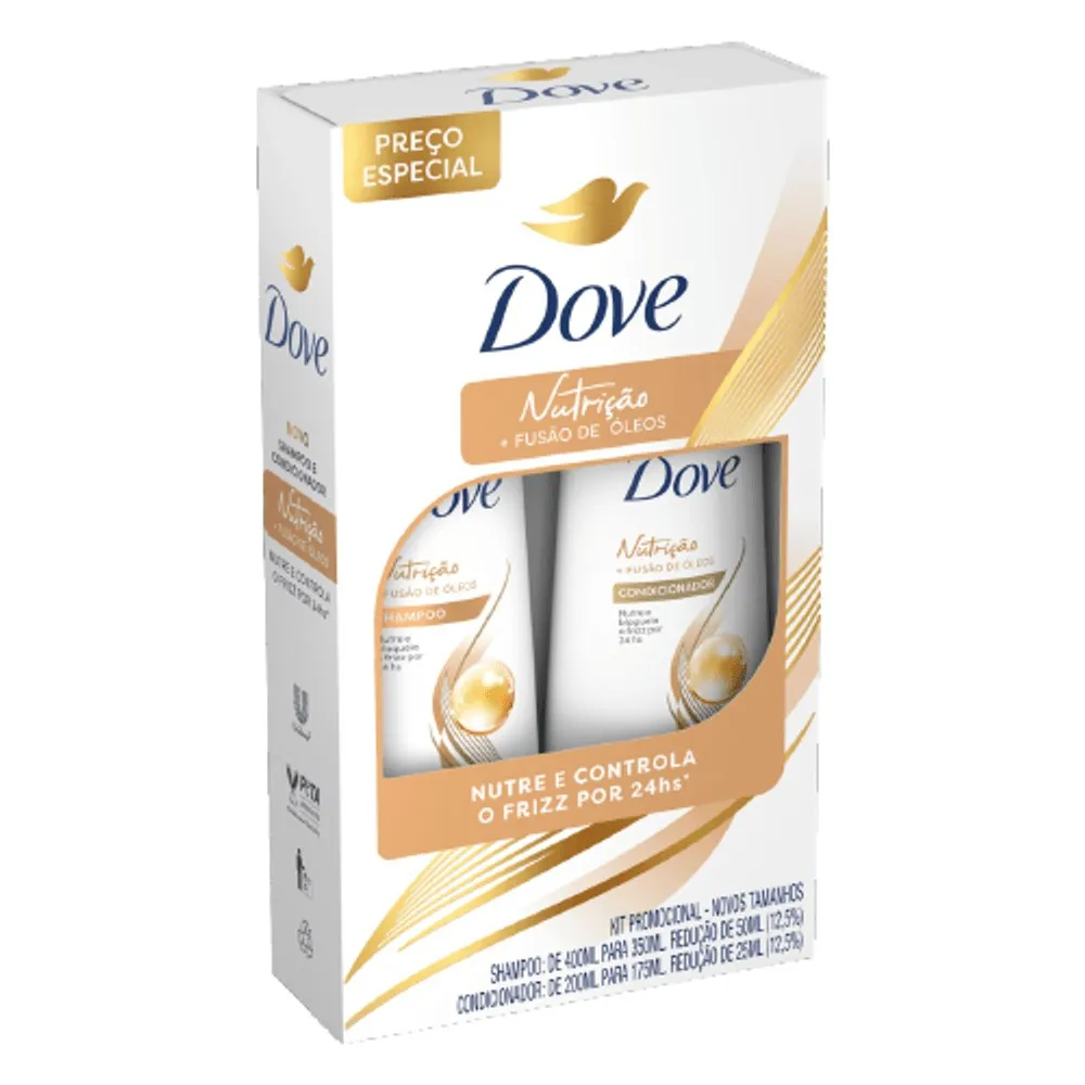 Kit Shampoo Dove Nutrição + Fusão de Óleos 350ml 1 Unidade + Condicionador Dove Nutrição + Fusão de Óleos 175ml 1 Unidade