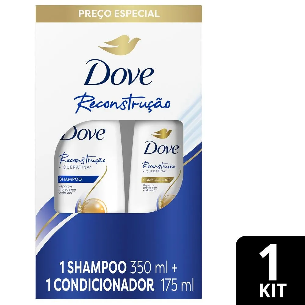 Kit Shampoo Dove Reconstrução Completa 400ml 1 Unidade + Condicionador Dove Reconstrução Completa 200ml 1 Unidade