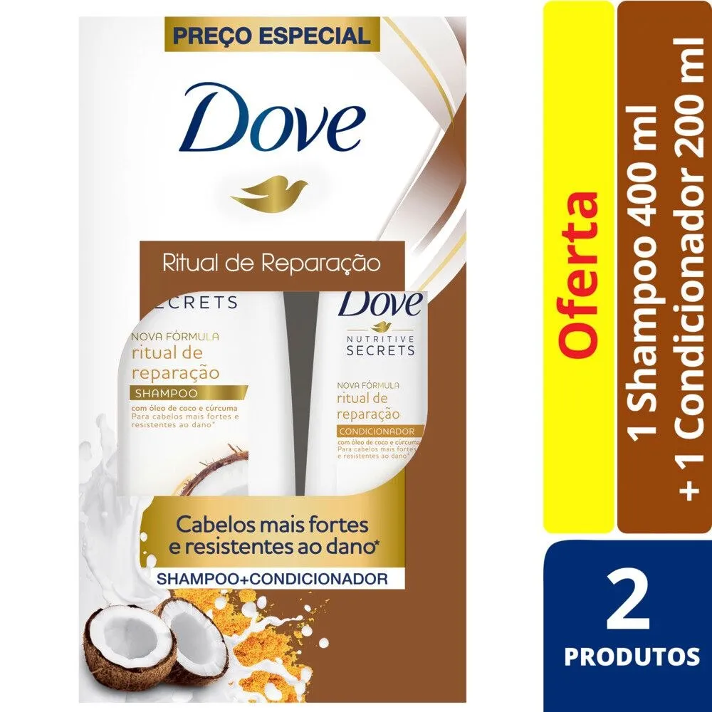 Kit Shampoo Dove Ritual de Reparação 400ml 1 Unidade + Condicionador Dove Ritual de Reparação 200ml 1 Unidade