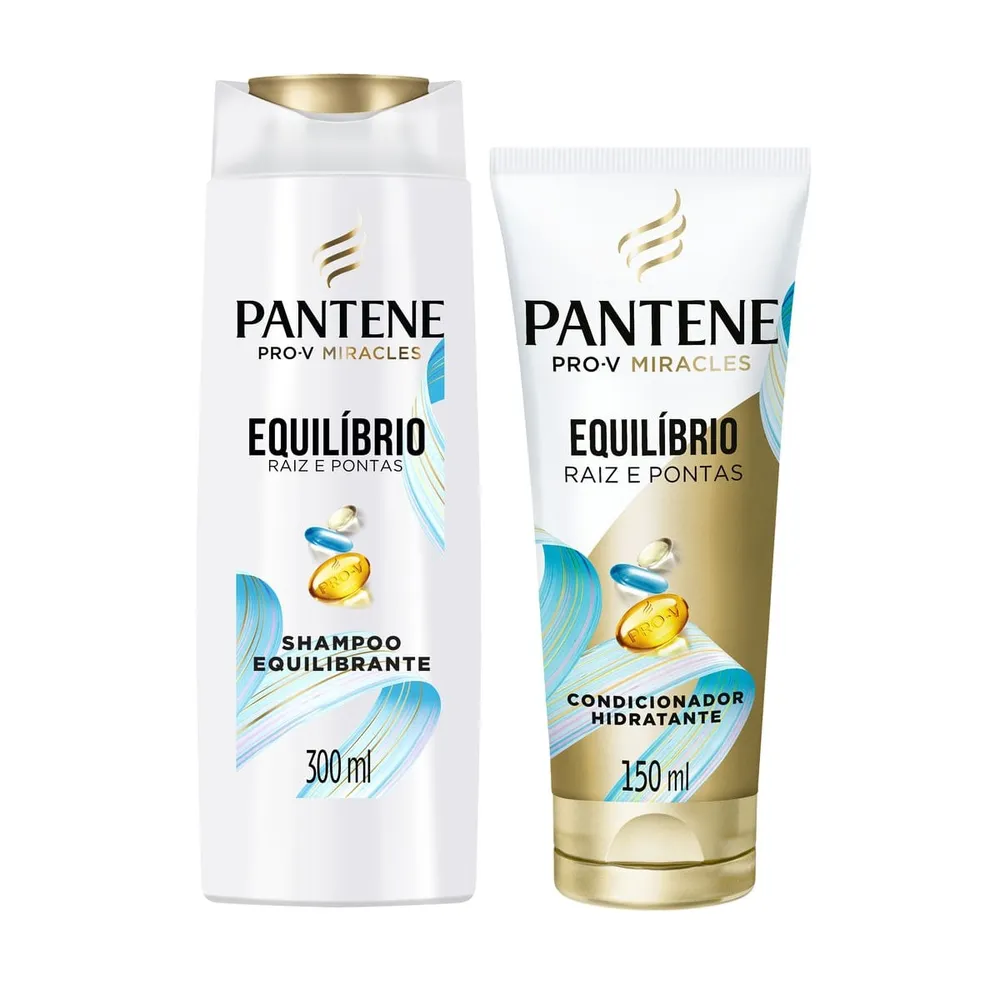 Kit Shampoo Pantene Pro-V Miracles Equilíbrio Raiz e Pontas 300ml 1 Uni + Condicionador Miracles Equilíbrio Raiz e Pontas 150ml 1 Uni