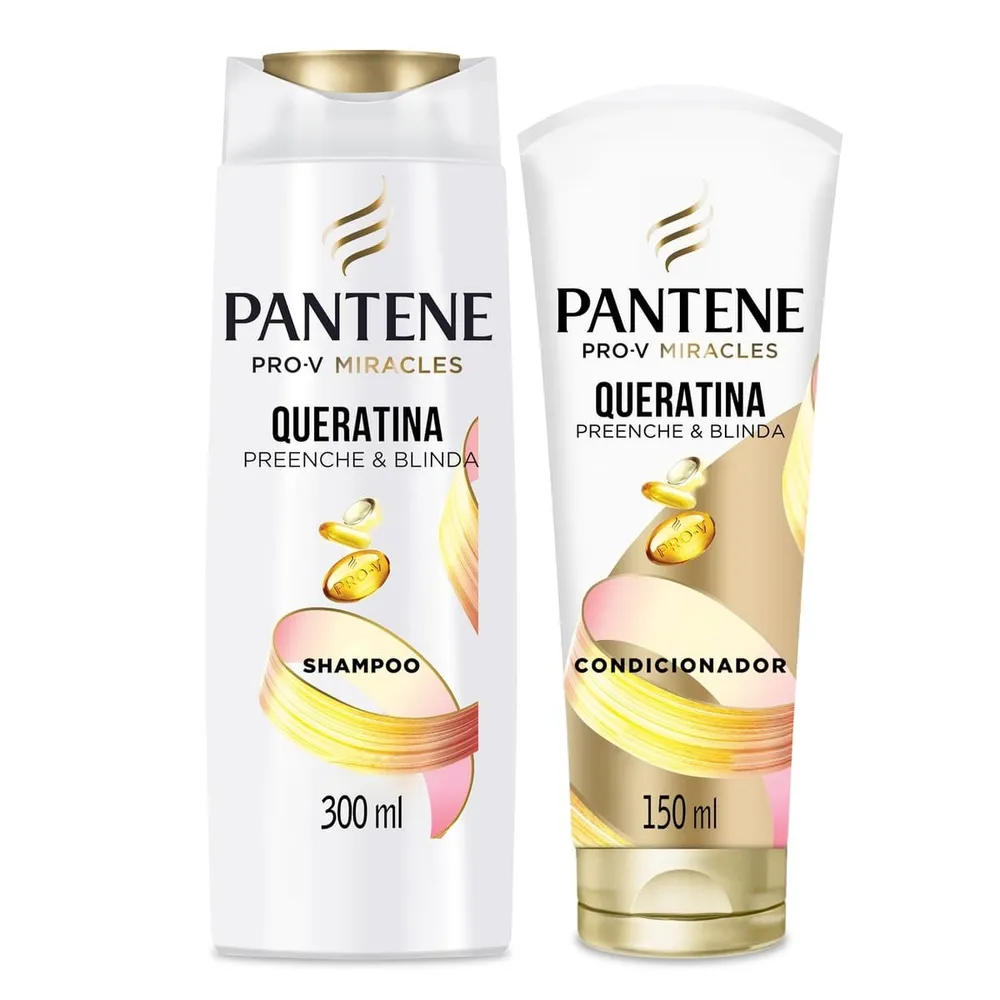 Kit Shampoo Pantene Pro-V Pro-V Miracles Queratina Preenche & Blinda 300ml 1 Uni + Condicionador Miracles Queratina 150ml 1 Uni