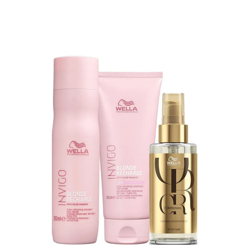 Kit Wella Invigo Cool Blonde Recharge- Shampoo 250 ml + Condicionador 200 ml + Óleo 30 ml