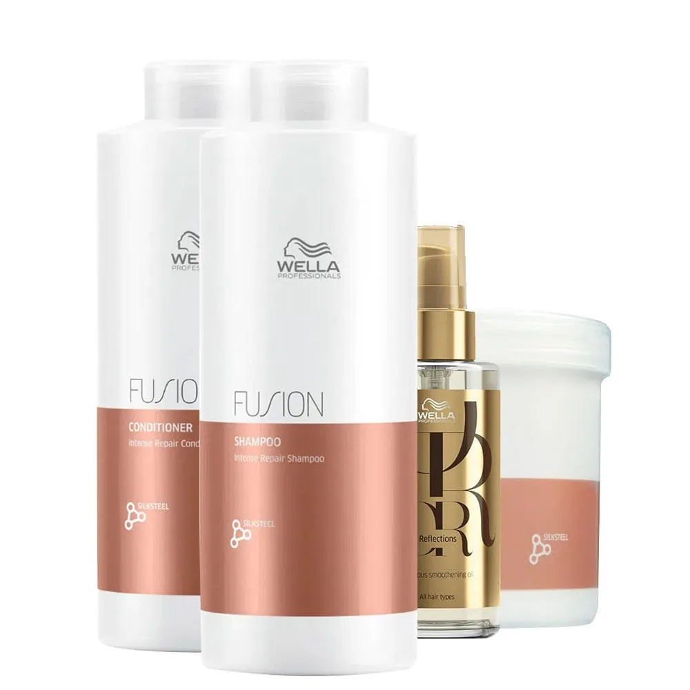 Kit Wella Professionals Fusion - Shampoo 1000 ml + Condicionador 1000 ml + Máscara 500 ml + Óleo 100 ml