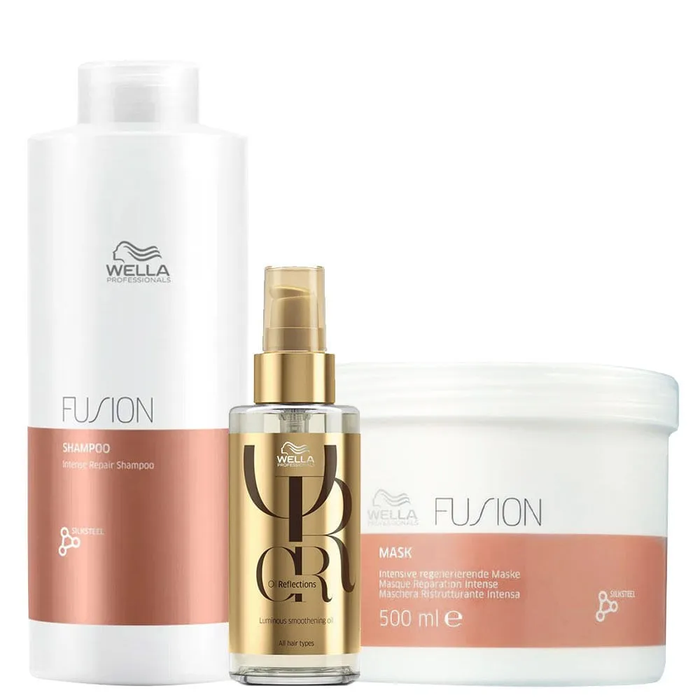 Kit Wella Professionals Fusion - Shampoo 1000 ml + Máscara 500 ml + Óleo 100 ml