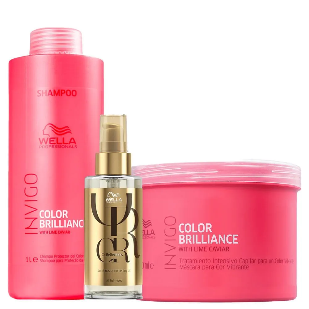 Kit Wella Professionals Invigo Color Brilliance - Shampoo 1000 ml + Máscara 500 ml + Óleo Capilar 100 ml