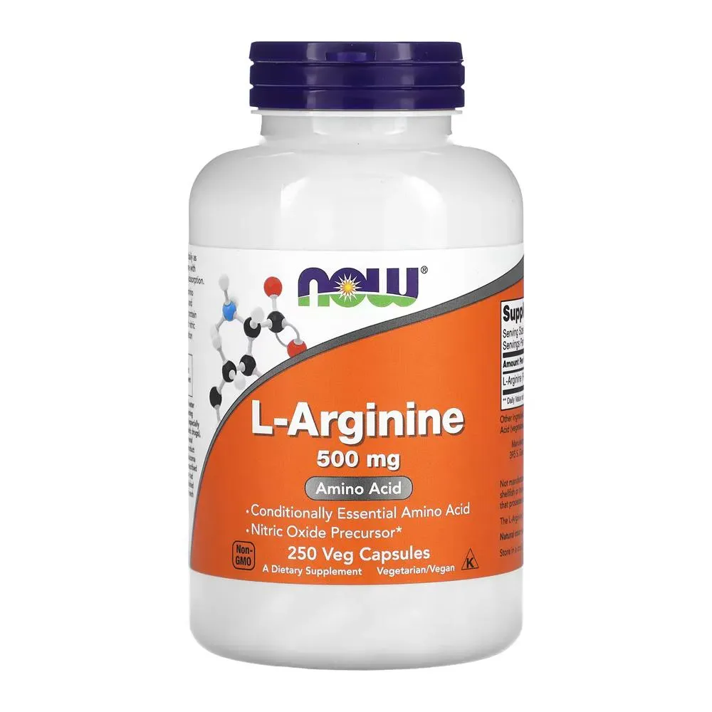 L-Arginina 500mg Now Foods L-Arginine 250 Veg Cáps Importado