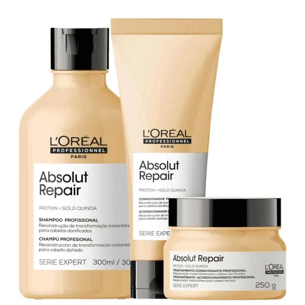 L'Oréal Absolut Repair Gold Quinoa - Shampoo 300ml + Condicionador 200ml + Máscara 250g
