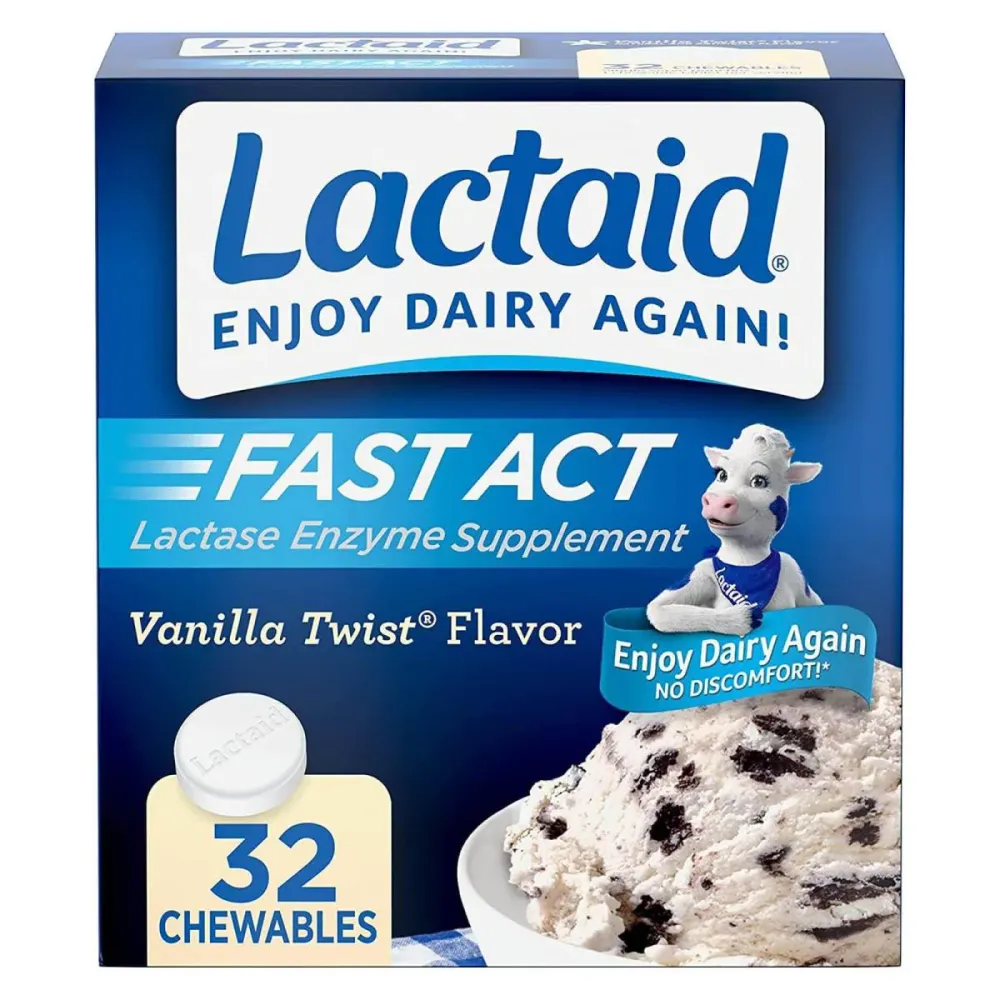 Lactaid Fast Act Lactose Enzimas 32 Tabletes Mastigaveis Sabor Baunilha - Lactaid