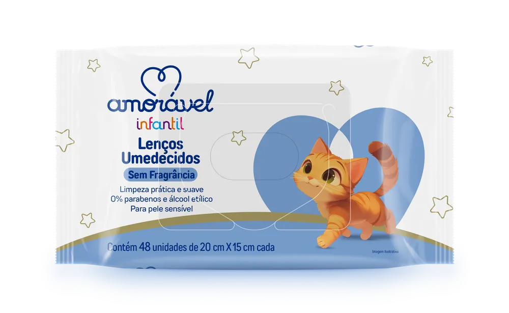 Lenço Umedecido Amorável Baby Sem Fragrância 48 Unidades