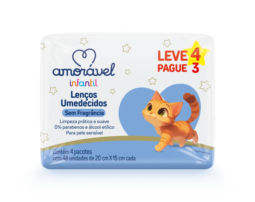 Lenços Umedecidos Amorável Sem Fragrancia 192 Unidades