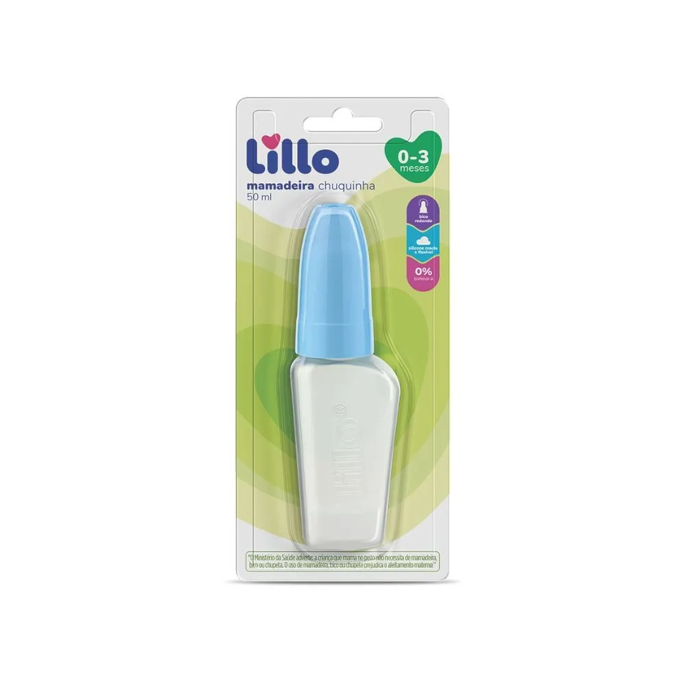 Mamadeira Chuquinha Lillo Bico Redondo de 0 a 3 meses Sem BPA Azul 50ml 1 Unidade