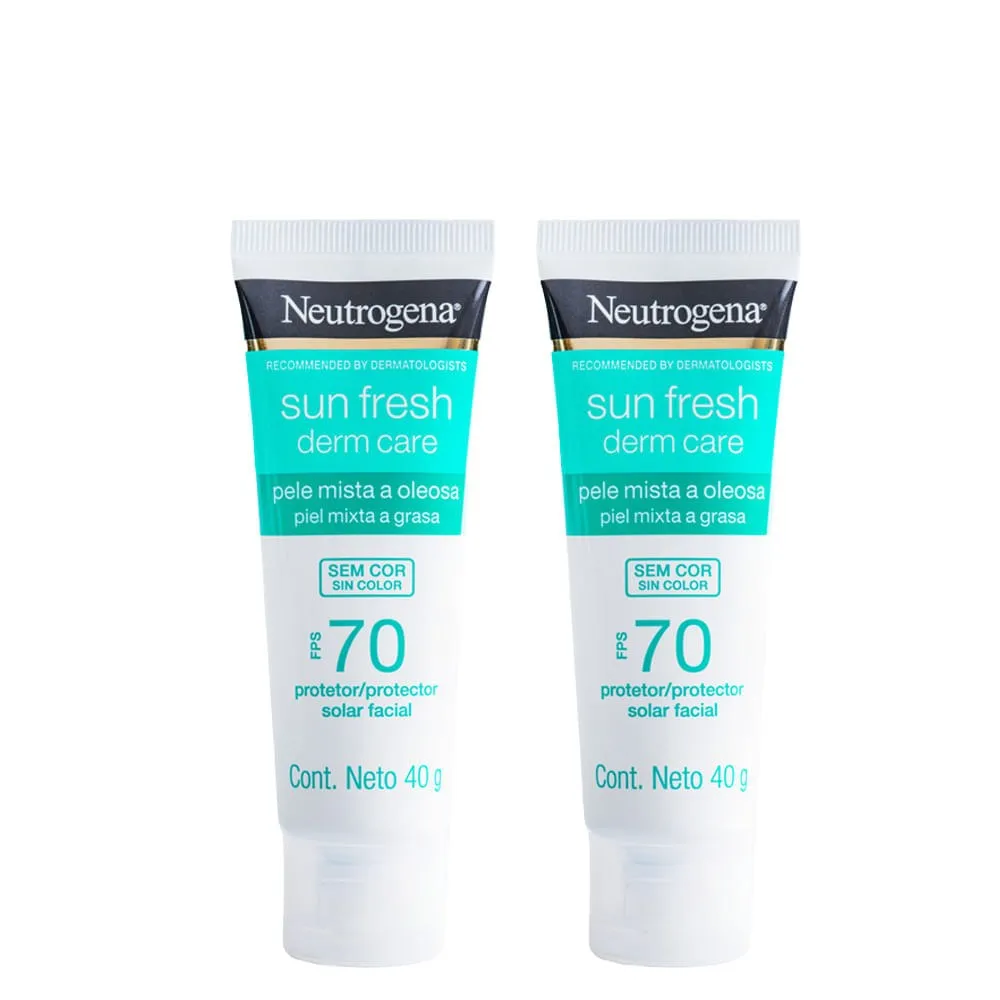 Neutrogena - Kit Sun Fresh Derm Care - Protetor Solar Facial Pele Oleosa FPS 70 40g 2 Unidades