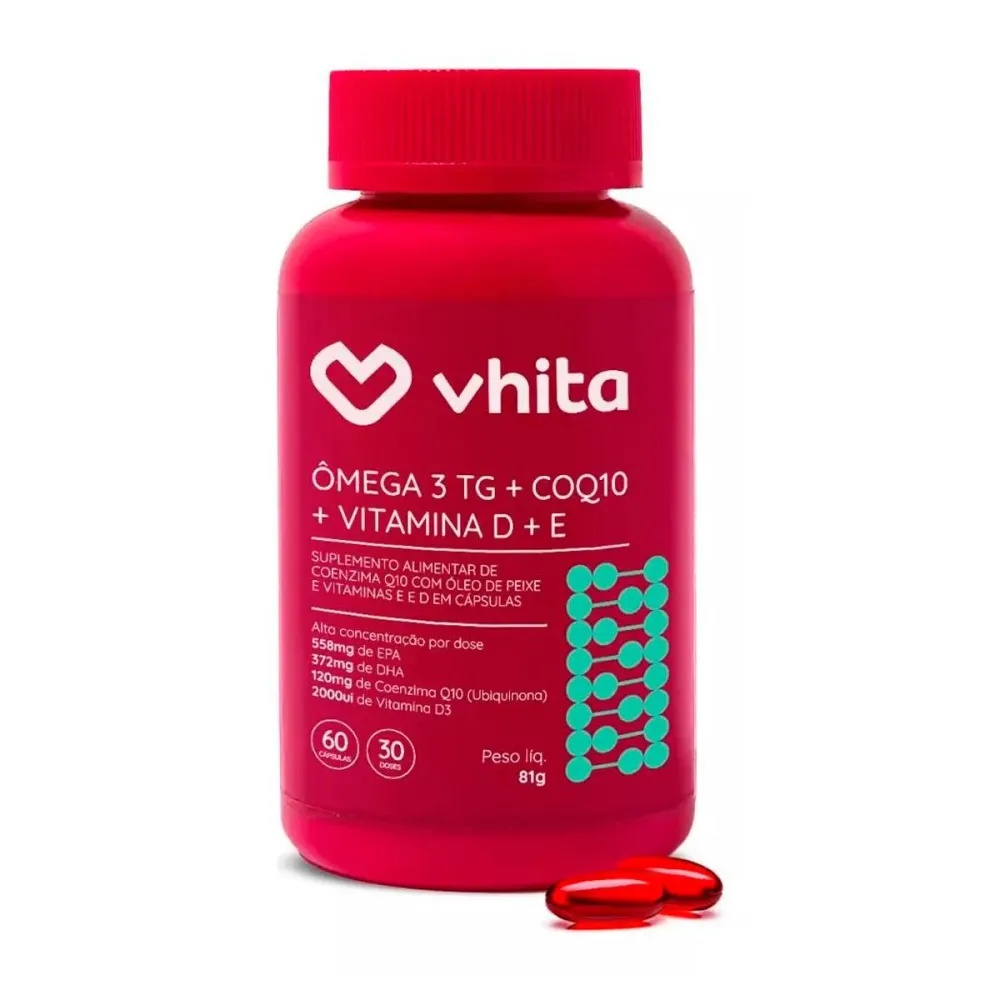Ômega 3 + Coenzima Q10 + Vitamina D e E Vhita 60 capsulas