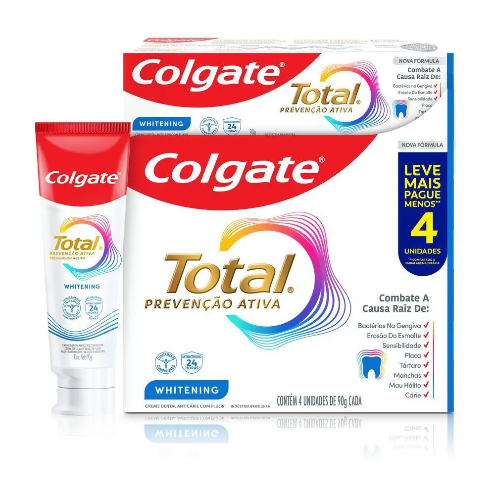 Pack Creme Dental Colgate Total Prevenção Ativa Whitening 4 Unidades De 90g Cada