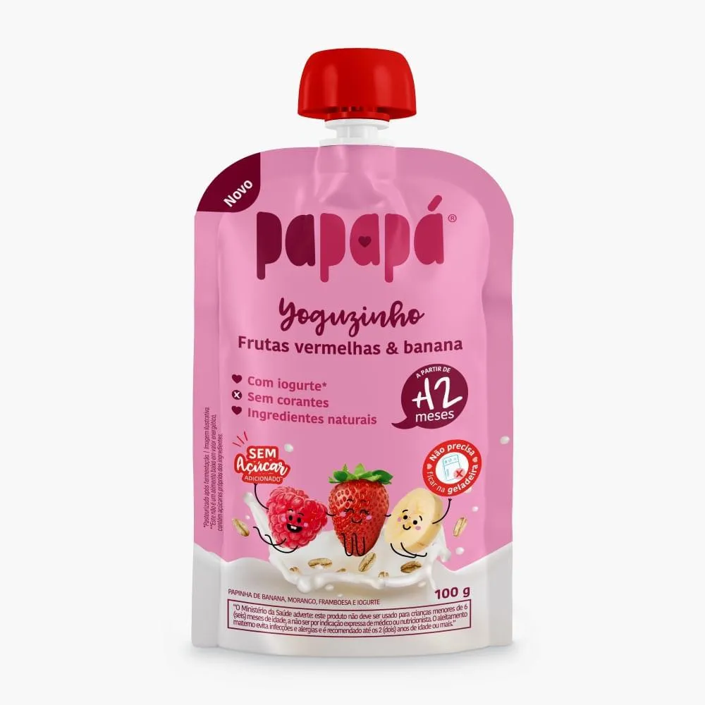Papinha Papapá Yoguzinho Iogurte De Frutas Vermelhas Sem Adição De Açúcar 100g