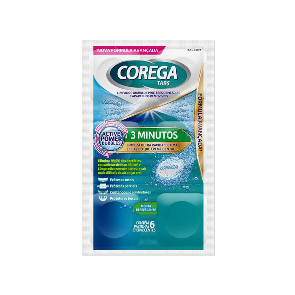 Pastilha de Limpeza Corega Tabs 3 Minutos para Próteses e Aparelhos Removíveis 6 Unidades