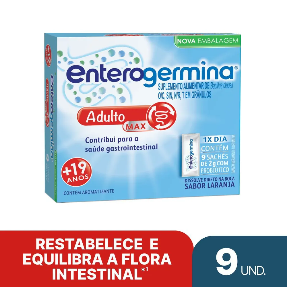 Probiótico Enterogermina Adulto Sabor Laranja 9 Sachês