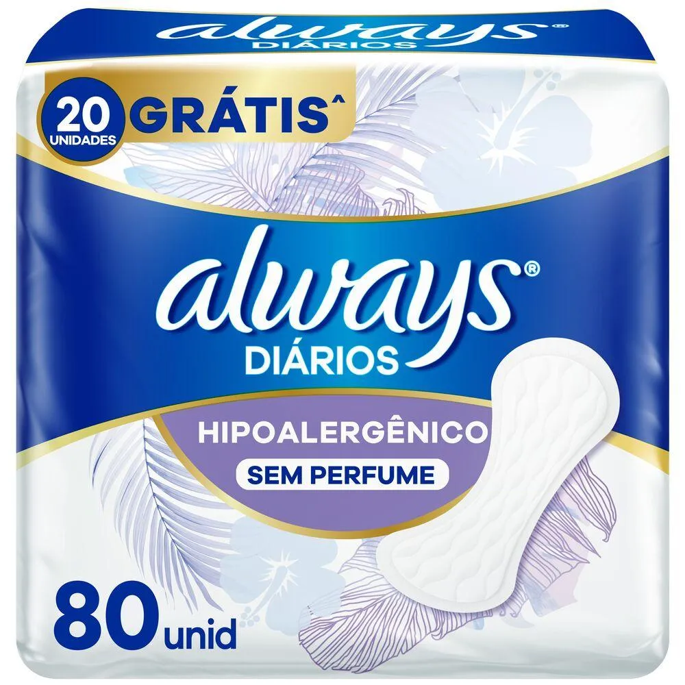 Protetor Diário Always Diários Hipoalergênico Sem Perfume 80 Unidades