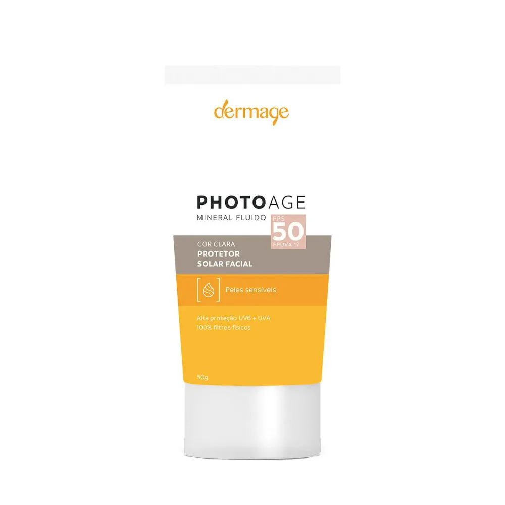 Protetor Solar Facial Dermage Photoage Mineral Fluido Pele Sensível FPS 50 Clara 50g